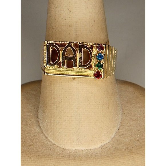 Size 10 Brass DAD Gold Tone Ring with‎ Multicolor Rhinestones (10c1) - Picture 3 of 7